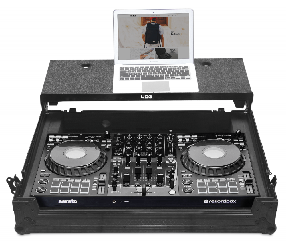 UDG Ultimate Flight Case Pioneer DDJ‑FLX10 Black Plus (Laptop Shelf + Wheels) U91088BL 